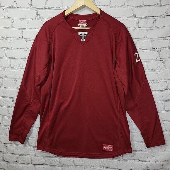 Rawlings Athletic Top Red Maroon Mens M Medium Long Sleeve Number 20 - Picture 1 of 12